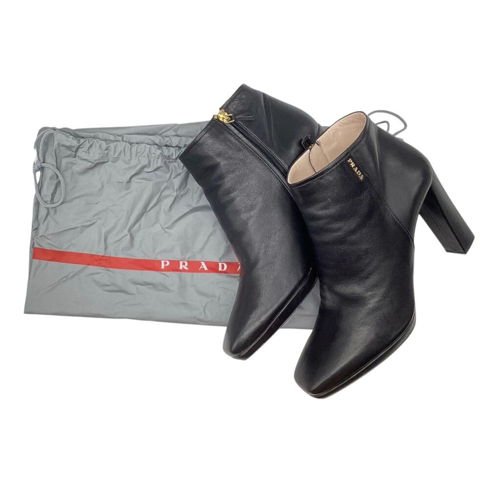 Prada Ankle Booties Women’s Size 10/11 Nappa Leather Square Toe in Black - Picture 7 of 7